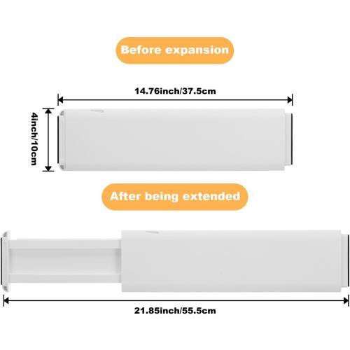 5 Pack Drawer Dividers, 4 Inch High Adjustable Dresser Drawer Organizers, Expandable from 14.8-22 inch Separators for Clothes, Kitchen, Office, Bathroom Organization, White