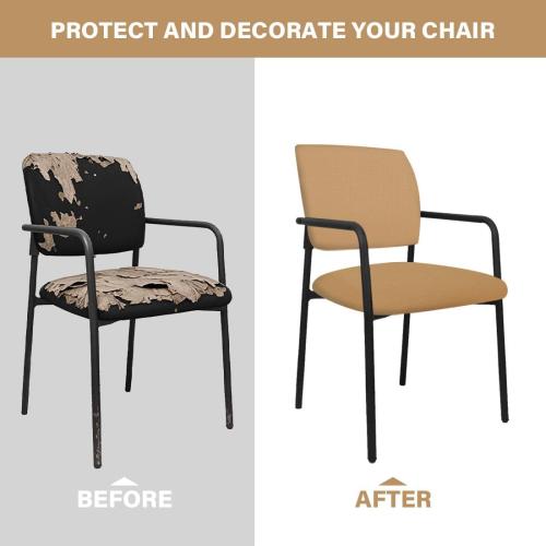 Stretch Office Guest Chair Cover 2-Piece Split Protective Armchair Slipcover Jacquard Chair Cover with Arms for Office Reception School Church Guest, Set of 2, Large, Khaki