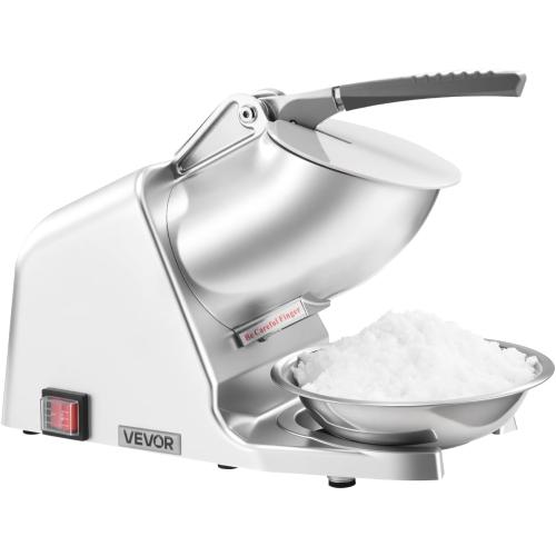 VEVOR Ice Crusher Machine, 143lbs Per Hour Electric 2 Blades Snow Cone Maker, Stainless Steel Shaved Ice Machine with Bowl and Cover, 300W 2000RPM Ice-Shaver for Home and Commercial Use, Silver