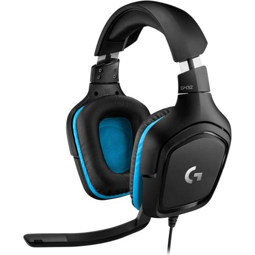 Logitech G432 Wired Gaming Headset, 7.1 Surround Sound, DTS Headphone:X 2.0, Flip-to-Mute Mic, PC (Leatherette) Black/Blue