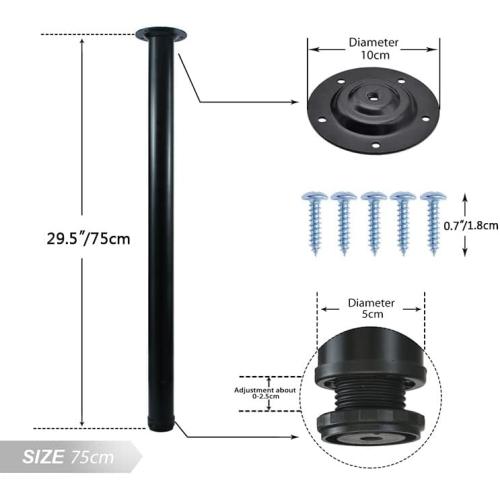 QLLY 29.5 inch / 75cm Adjustable Tall Metal Desk Legs, Office Table Furniture Leg Set, Set of 4 (75cm, Black)