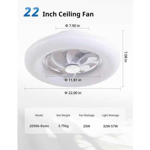 Orison 22 360° Oscillating Ceiling Fan with Light, Rotating Low Profile Flush Mount Ceiling Fan, Smart RGB Ceiling Fans, Alexa&Google Compatible, Dimmable LED, APP/Remote, Modern for Bedroom, White