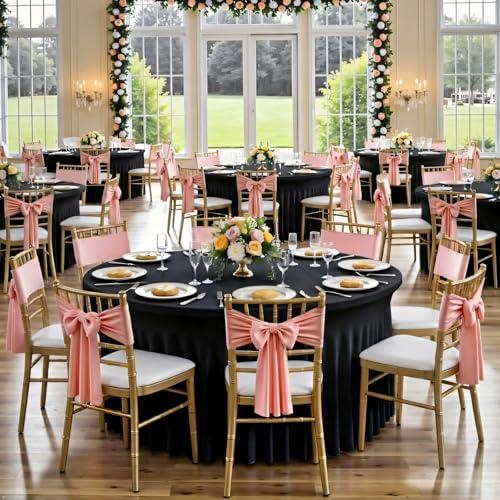 2Pack Black Round Spandex Tablecloths for 72inch/6FT Tables - Stretchy Fitted 6FT Round Table Cloths Wrinkle Free 132inch Table Cloth with Skirt for Wedding Birthday Graduation Party Banquet