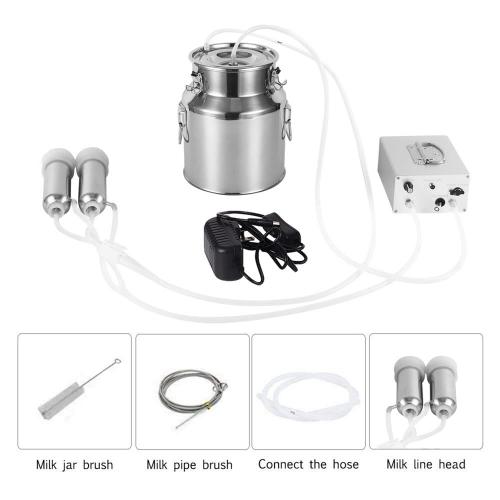14L Cow Electric Milking Machine, Automatic Rechargeable Battery Powered Pulsation Vacuum Pump with 2 Teat Cups Stainless Steel Bucket for Cows(Battery Model)