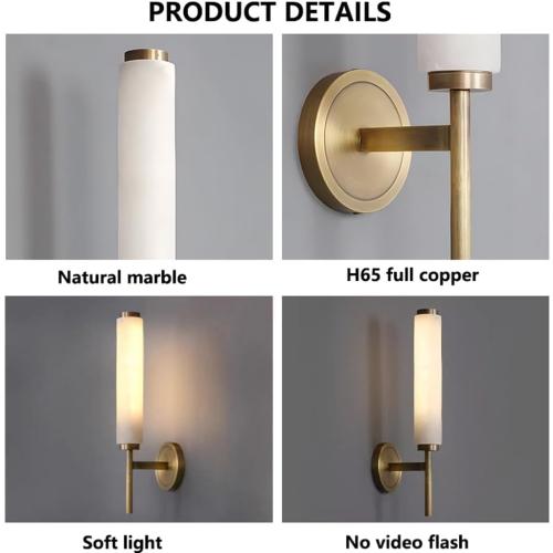 Alabaster Wall Sconce Light LED 3000K Warm Light Indoor Wall Decor Cylindrical Marble lampshade Wall Mount Lamp H65 All-Copper lamp Body for Kitchen Bedroom Living Room Vanity (Black)