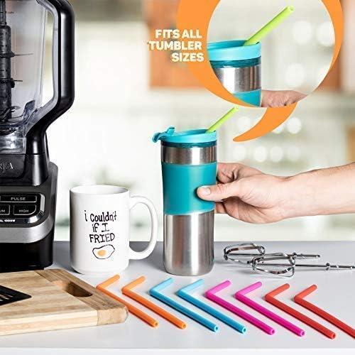 15 FITS ALL TUMBLERS STRAWS - Reusable Silicone Straws for 30 and 20 oz Yeti - Flexible Easy to Clean   2 Cleaning Brushes - BPA Free, No Rubber Taste Drinking - Best Value for Money Pack