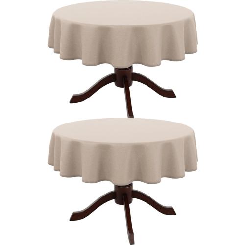 AUSSPVOCT 2 Pcs Textured Round Tablecloth 60 Inch for Dia 38’’ Tables - Waterproof Washable Wipeable Table Cloth Fabric Dining Table Cover for Birthday Party Farmhouse Outdoor Kitchen Tabletop Cover