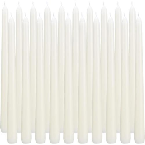 flamecan Ivory Taper Candles, Set of 20 Unscented and Smokeless 10 Inch Taper Candles Long Burning, Paraffin Wax with Cotton Wicks for Burning Approxinately 7-8 Hours Time