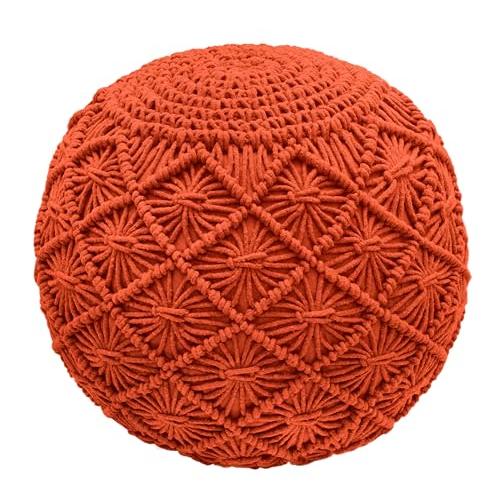 Orange 20x14 COTTON CRAFT Macrame Braided Pouf - Knitted Cotton Cord Comfortable Round Dori Pouf - Prefilled Ottoman Footrest Bean Bag - Stuffed Boho Moroccan Accent Seating - Nursery Bedroom Dorm - 20x14 - Orange
