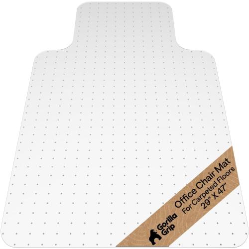 GORILLA GRIP Slip Resistant Clear Office Chair Mat for Carpet Floors, Smooth Rolling Glide Under Desk, Heavy Duty Plastic Computer Mats and Carpeted Floor Protector, Work and Gaming Chairs, 29x47 Lip