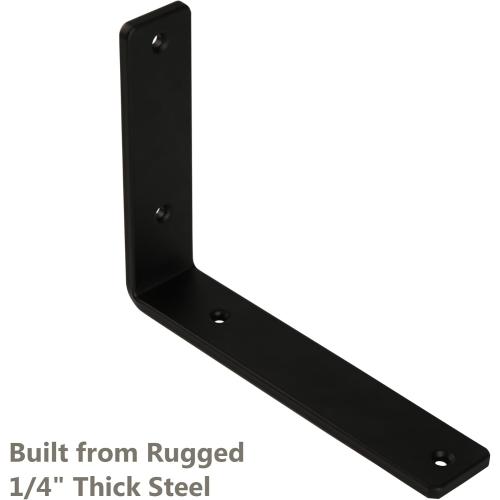 12-Pack 12 Inch Heavy Duty Shelf Brackets, Premium Floating L Bracket for Wall, Kitchen, Mantel Shelves Support | Quarter Inch (1/4) Thick | Black Powder Coated Steel