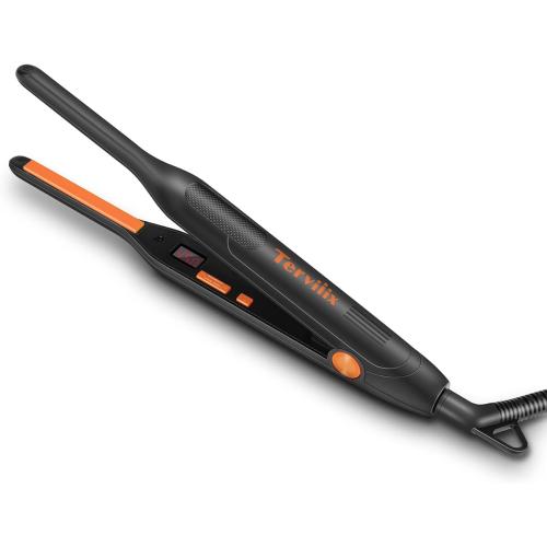 Terviiix Small Flat Iron for Short Hair, Temperature Adjustable Pencil Flat Iron Fast Heat Up, 3/10 Inch Beard Straightening Iron Dual Voltage with Tourmaline Ceramic Plates, Auto Shut Off