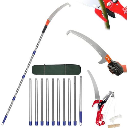 Manual Pole Saw, Pole Saws for Tree Trimming,2.7ft-14.7ft,Tree Pruner Extendable, Manual Pole Cutter for Yard Garden Patios Trees Branches Cutting