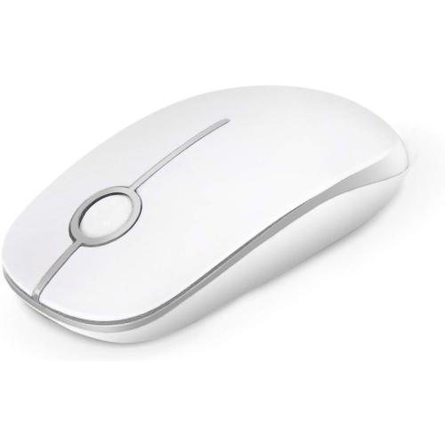 Vssoplor Wireless Mouse, 2.4G Slim Portable Computer Laptop Mouse with Nano Receiver Quiet Silent Optical Mice for Notebook, PC, Laptop, Computer-White and Silver