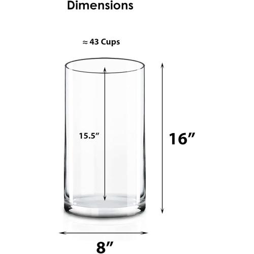 CYS Excel Large Glass Cylinder Vase (H:16 D:8) Flower Vase Centerpieces Hurricane Floating Pillar Candle Holder Terrarium Planter