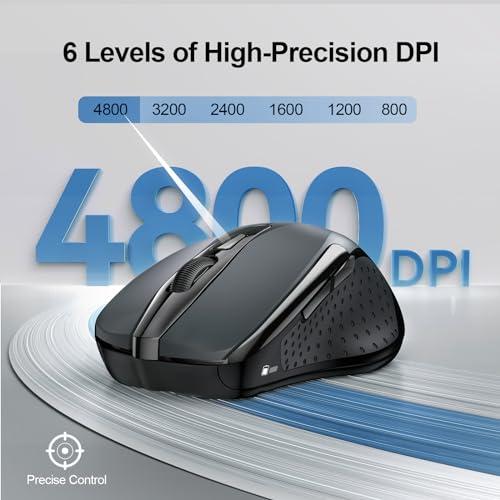 TECKNET Wireless Mouse, BT 5.0/2.4G, Silent 4800 DPI 6 Buttons, Grey