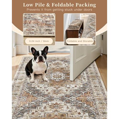 Madane Hallway Runner Rug 2'6''x14' Kitchen Runners Vintage, Turmeric/Grey