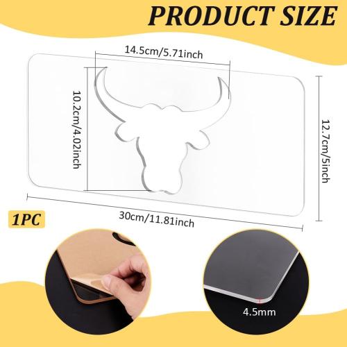 BENECREAT Cattle Clear Acrylic Router Inlay Template, Woodworking Craft Template with Film for Creating Unique Inlays in Signs, Charcuterie Boards, 11.8x5inch