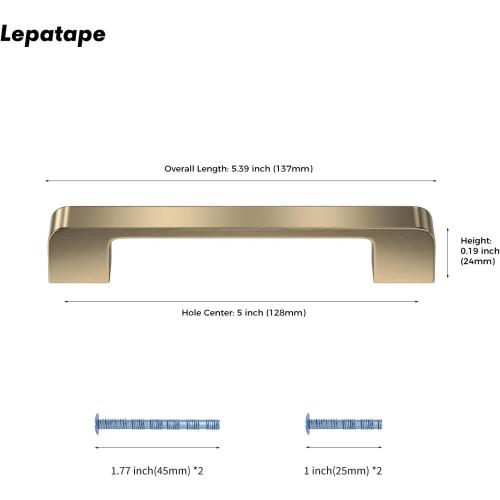 5 Pack Champagne Bronze Cabinet Pulls - 5 inch Brushed Bronze Handles for Kitchen & Dresser Drawers