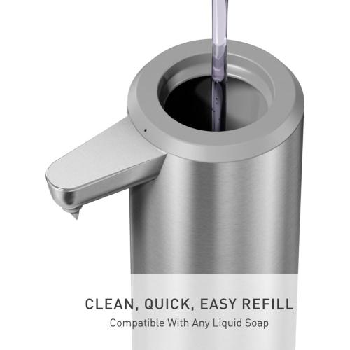 simplehuman Liquid Sensor Pump, 9 oz Automatic Soap Dispenser for Kitchen and Bathroom, Touchless Motion Sensor, Variable Dispense, Rechargeable, No-Drip Spout, High-Grade Brushed Stainless Steel