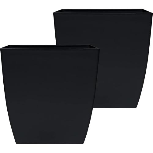 The HC Companies Aria Self Watering Square Plant Pot w/Drainage - Classic Planters for Outdoor Plants & Indoor Plants - Lightweight & UV-Resistant Plastic Pots for Plants (6 Matte Black, Pack of 2)