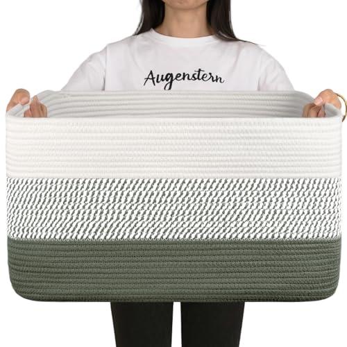 OIAHOMY Blanket Basket Laundry Basket Dog Toy Basket 75L Green/White | Large Storage Basket,Baby Basket,Toy Storage,Woven Rope Basket for Blankets,Blanket Storage for Living Room