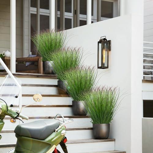 24Pcs Artificial Grass Plants, Faux Shrubs Wheat Grass, Artificial Tall Grass Fake Plants for Outdoor Decor,Artificial Greenery Stems Weed for Room Indoor Home Decor（Green Red Tail）