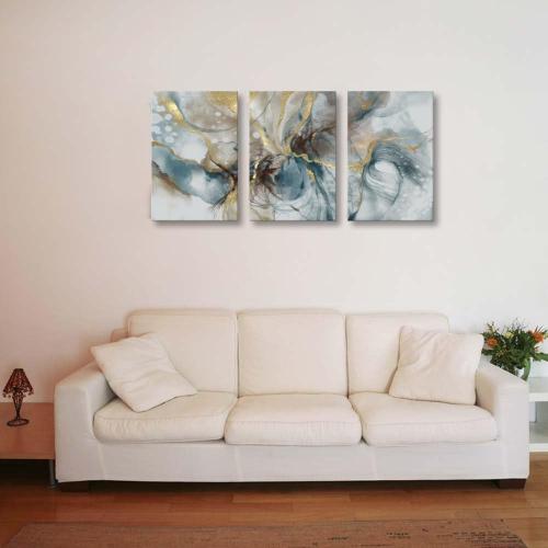 Turquoise and Gold Canvas Print Abstract Wall Art Watercolor Painting Marble Vortex Picture for Living Room Bedroom Kitchen Home Office Decor