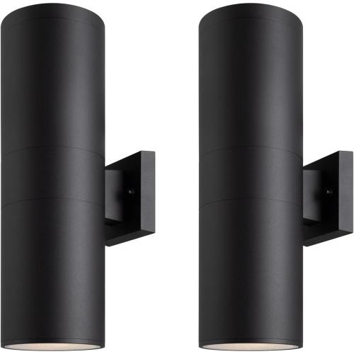 mirrea 18 Modern Outdoor Porch Light in 2 Lights, Matte Black, 2 Pack | Aluminum cylinder exterior fixtures, tempered glass cover, waterproof wall sconce & patio light for outdoor use.