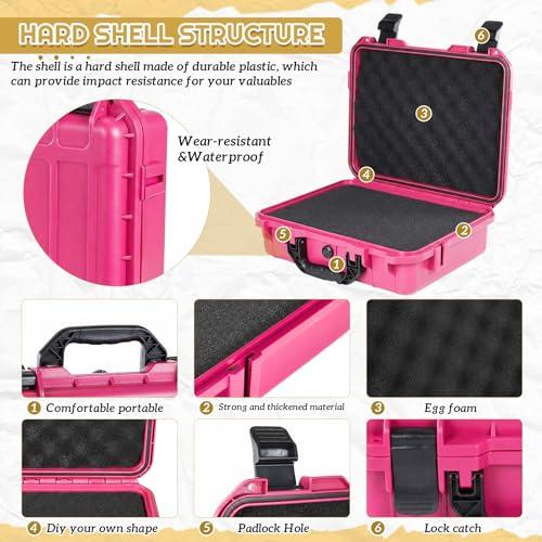 Relaxweex 11.3 x 12.4 x 6.5 Inch Hard Case, Grid Shell, Rose Red | Waterproof Portable Protective Case with Knife, DIY Customizable Foam Insert, Camera Drones Equipment Tools Test Instruments