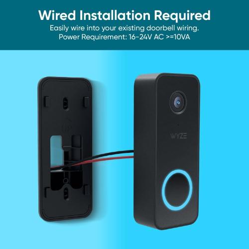 WYZE Wired Doorbell Camera v2(existing doorbell Wiring Required), 2K Security Video Doorbell, Color Night Vision, 2-Way Audio, Package Monitor, Works with Alexa & Google Assistant. Free Expert Setup