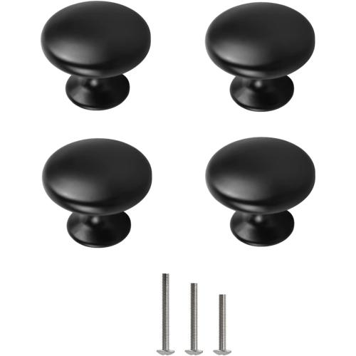 4X Matt Black Cabinet Hardware Round Mushroom Knob Drawer Handles 30mm/1.18 for Kitchen Cupboard Furniture Chest Door Dresser Bathroom