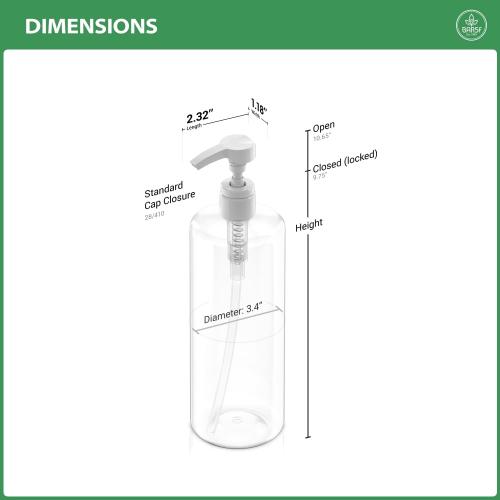 Bar5F Pump Bottle 32-Ounce 1-Liter Empty for Shampoo Conditioner Body Wash Lotion BPA-Free Crystal-Clear 2Pk