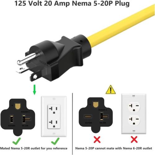 10-Ft Nema 5-20P Extension Cord 12AWG 125V 20 Amp Nema 5-20 Extension Cable