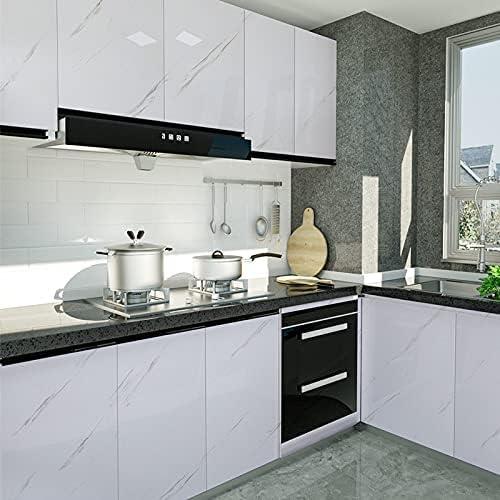 Marble Contact Paper White Peel and Stick Wallpaper 15.8×118 | Glossy Marble Wallpaper Self Adhesive Removable Wallpapers Waterproof Countertop Paper for Cabinet Furniture Kitchen Vinyl