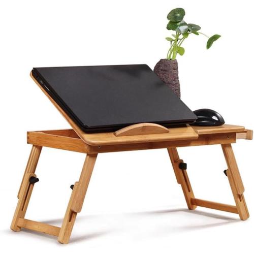 Laptop Desk Adjustable Bamboo Laptop Table with Fan Drawer Foldable Bed Tray Breakfast Tray Padded Lap Work Tray,for Working Writing Drawing