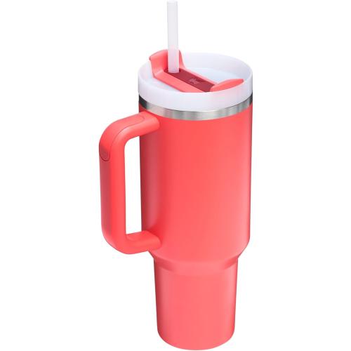 Stanley Quencher H2.0 Tumbler with Handle and Straw 40 oz | Flowstate 3-Position Lid | Cup Holder Compatible for Travel | Insulated Stainless Steel Cup | BPA-Free | Hot Coral