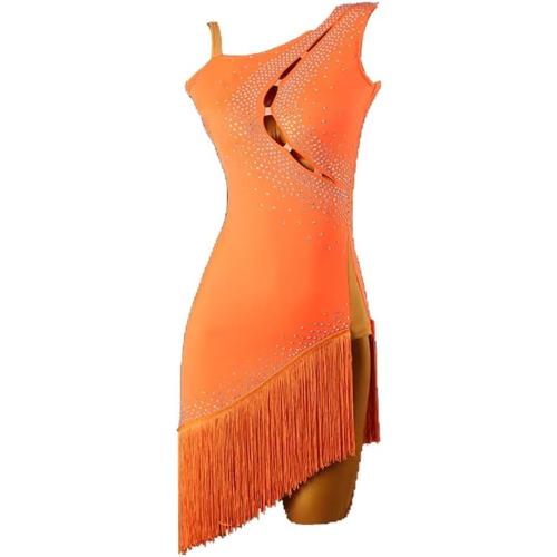 Large Professional Hollow Latin Dance Performance Dresses Women's Cha Cha Skirt Fringes Salsa Ballroom Training Dancewear