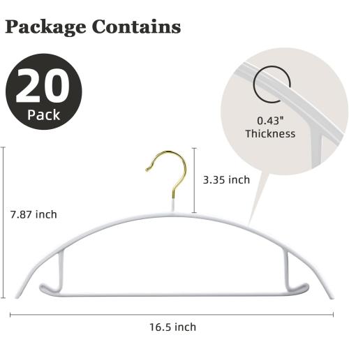 Pack of 20 Size 16.5 Color White  Clothes Hangers 20 Pack, Non Slip Hangers Sweater Hanger No Shoulder Bump, 16.5 Inch Wide Durable and Strong Shirt Coat Dress Skirt Suit Hangers with Pants Bar for Laundry & Everyday Use, White