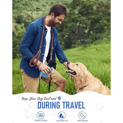 Lesotc Dog Water Bottle, Portable Water Dispenser with Bowl, Leak Proof Pet Travel Squeeze Bottle, Puppy Essentials Dog Stuff Accessories for Outdoor Walking, Hiking, Camping, Blue