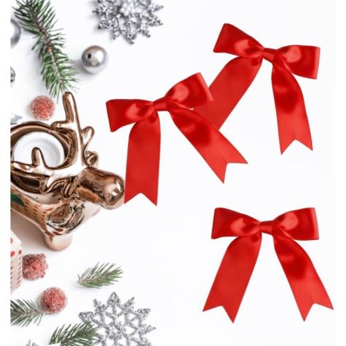 Set of 50 Pcs  Color red 5 Inches Twist Tie Satin Ribbon Bows Pretied Premade Craft Bows for Treat Bags Gift Wrapping Basket Wedding Baby Shower Brithday Christmas Party (Red)