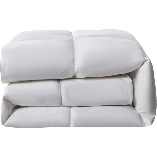 Serta Goose Feather Down Fiber Cotton Comforter Twin Size - 100% Cotton Duvet Insert - Hotel Luxury Hypoallergenic Bedding Comforter Light Warmth 68 x 90 Inch White