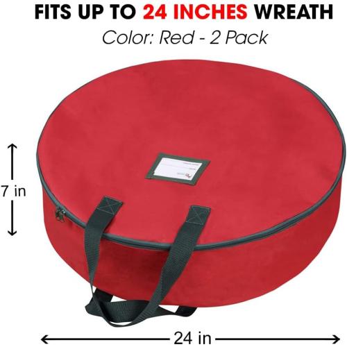 Primode Christmas Wreath Storage Bag  Artificial Wreath Container - Garland Holiday Xmas Wreaths Holder - Sturdy Handles - Inner Straps - Card Slot Dual Zipper Strong Oxford