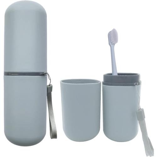 HEIPINIUYE Light Blue Travel Toothbrush Holder, Toothbrush and Toothpaste Travel Case Portable Toothbrush Holder with Cover for Traveling Bathroom Business Camping School