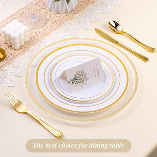 BESTSTAR 50 Pack 12 Inch Clear Charger Plates with Gold Rim | Disposable Plastic Table Decor Set for Party, Wedding, Dinner & Special Events