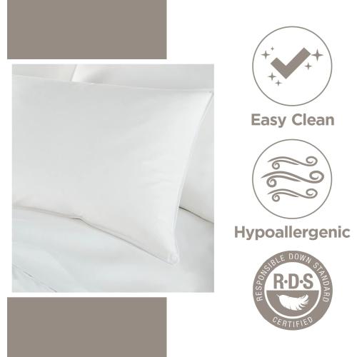 DOWNLITE Flat & Soft Down Pillow – Hypoallergenic Premium Down (Not Feathers) – Standard Size, 20 x 26