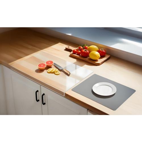 Large Acrylic Cutting Board with Counter Lip, 30x20inch Clear Cutting Boards for Countertop，2PCS, Countertop Protector And 16 * 20 Inch Dish Drying Mat，5mm Non-Slip Cutting Board for Kitchen Counter