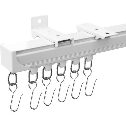 Ceiling Curtain Tracks 18FT,Curtain Track Wall Mount,Ceiling Mounted Sliding Door Curtains Rails Outdoor Extra Long Curtains Rod Room Divider Track for Living Bedroom with Hooks,White