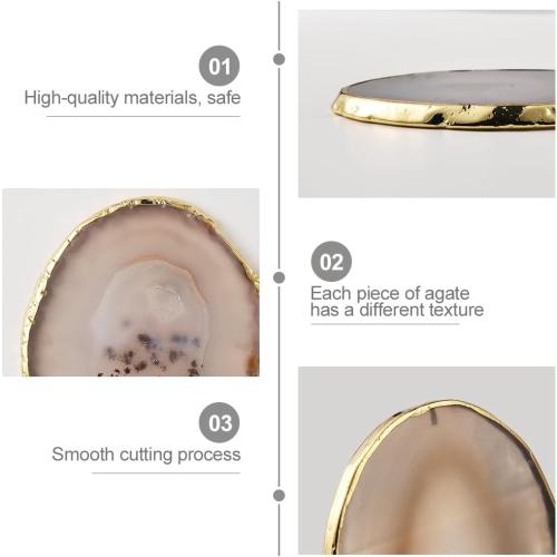 Blueshyhall Natural Agate Coasters Bar Beer Coffee Tea Coaster,White Agate Slices Cup Mat with Gold Plated Edge for Home Decor （Set of 4）