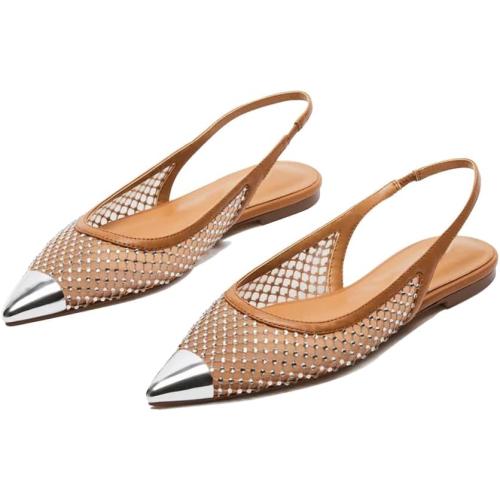 Size - 8.5- Beauty Cry Pointed Toe Slingback Flats for Women Mesh Rhinestone Slip On Ballet Flats
